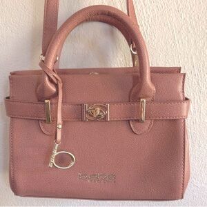 Bebe Los Angeles Pink Textured Top Handle Satchel Crossbody Bag Gold‎ Hardware